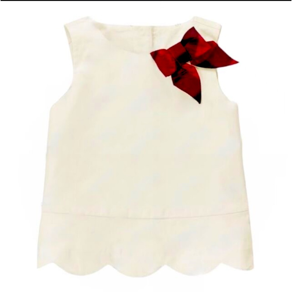 Janie & Jack Top Sleeveless Blouse Girls Size 2T Ivory Red Bow Lined Cotton XMas